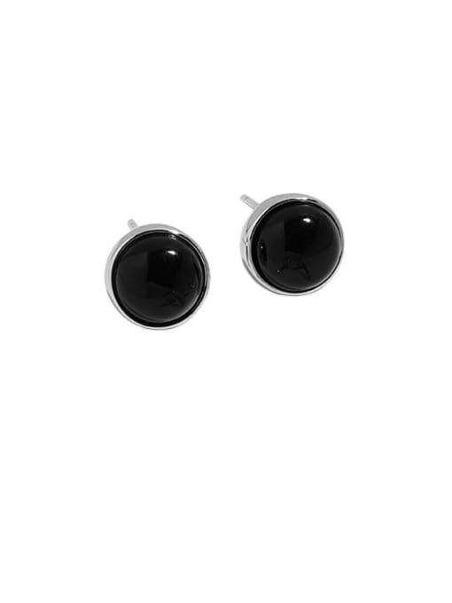8mm style [with pure Tremella plug] 925 Sterling Silver Obsidian Geometric Vintage Stud Earring